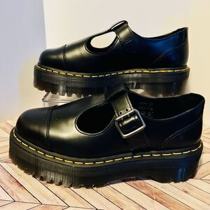 Dr Martens Bethan Black Smooth Leather Platform Mary Jane Women 9 T Strap Shoes